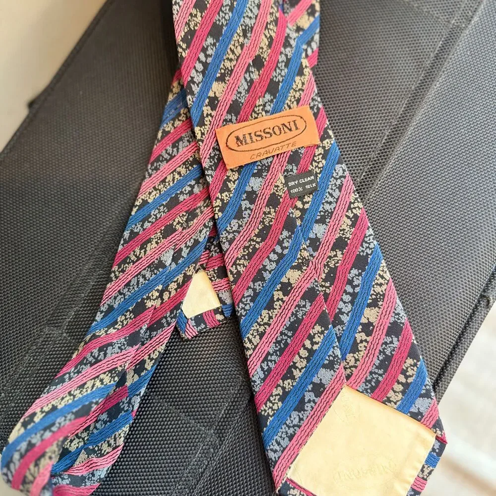 Missoni Cravatte Silk Tie Men's Pink Blue Multi Designer Italian Necktie